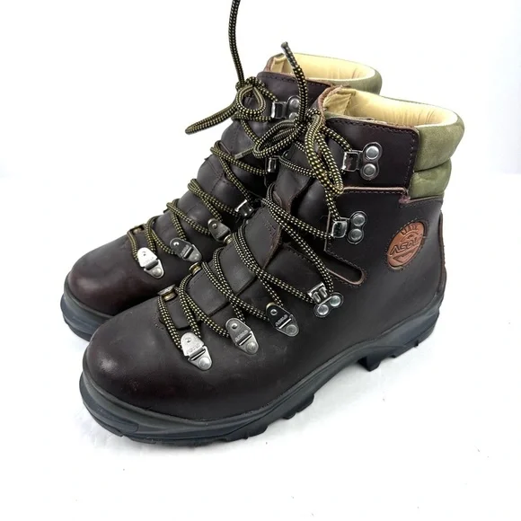 Asolo Vintage Hiking Boots Mens 7 Womens 8.5 Brown Leather Lace Up Heavy Duty - Picture 1 of 11